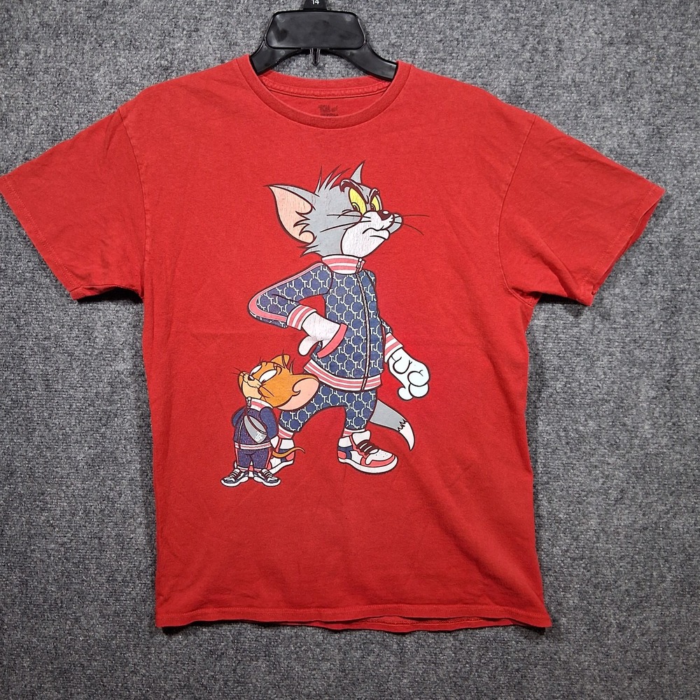 Tom and Jerry Graphic T-Shirt Red‎ Mens Medium Tracksuit Sneakers Cartoon Tee